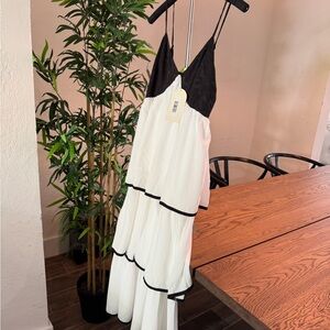 B.RIGHT Black & White Tiered Maxi Dress – Elegant Colorblock NWT (Size M)